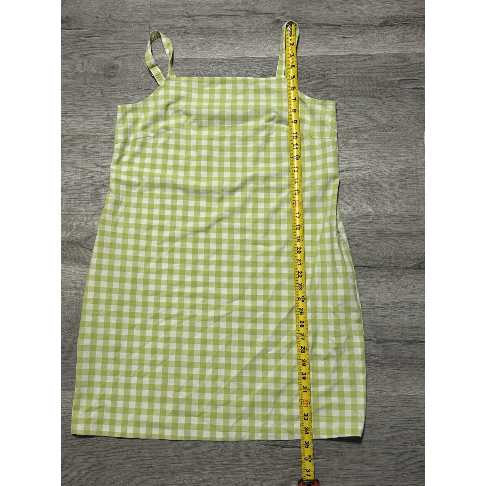 $169 Wayre Sevilla Sleeveless Shift Dress Lime Green Gingham Print L Euc Pockets — image 5 of 8
